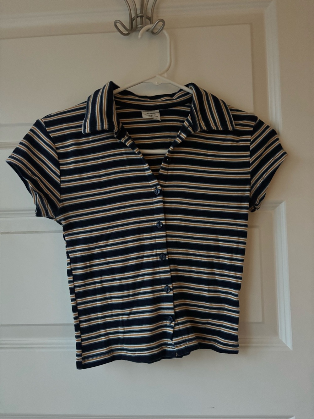 No Boundaries Navy & Cream Striped Polo Button-Down
